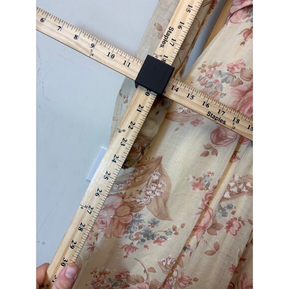 VINTAGE 70s Maxi Dress Womens Pink Beige Floral Puff Sleeve Cottagecore Small - Picture 3 of 9